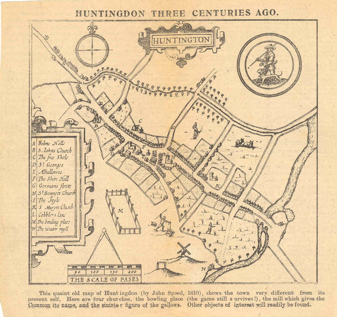 Huntingdon Town Centre Map Old Map Of Huntingdon By John Speed (1610) | Maps | Huntingdon