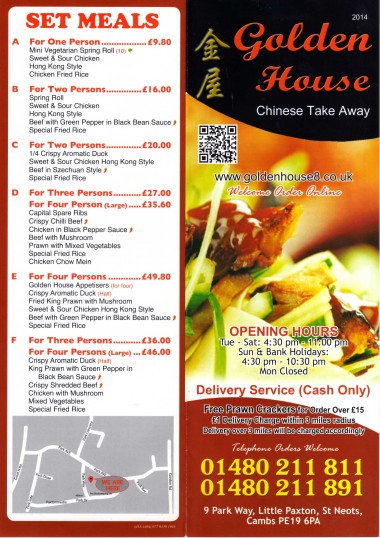 Menu - New Golden House Woking