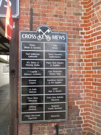 Cross Keys Mews Board Listing The Shops 1st May 2016 St Neots